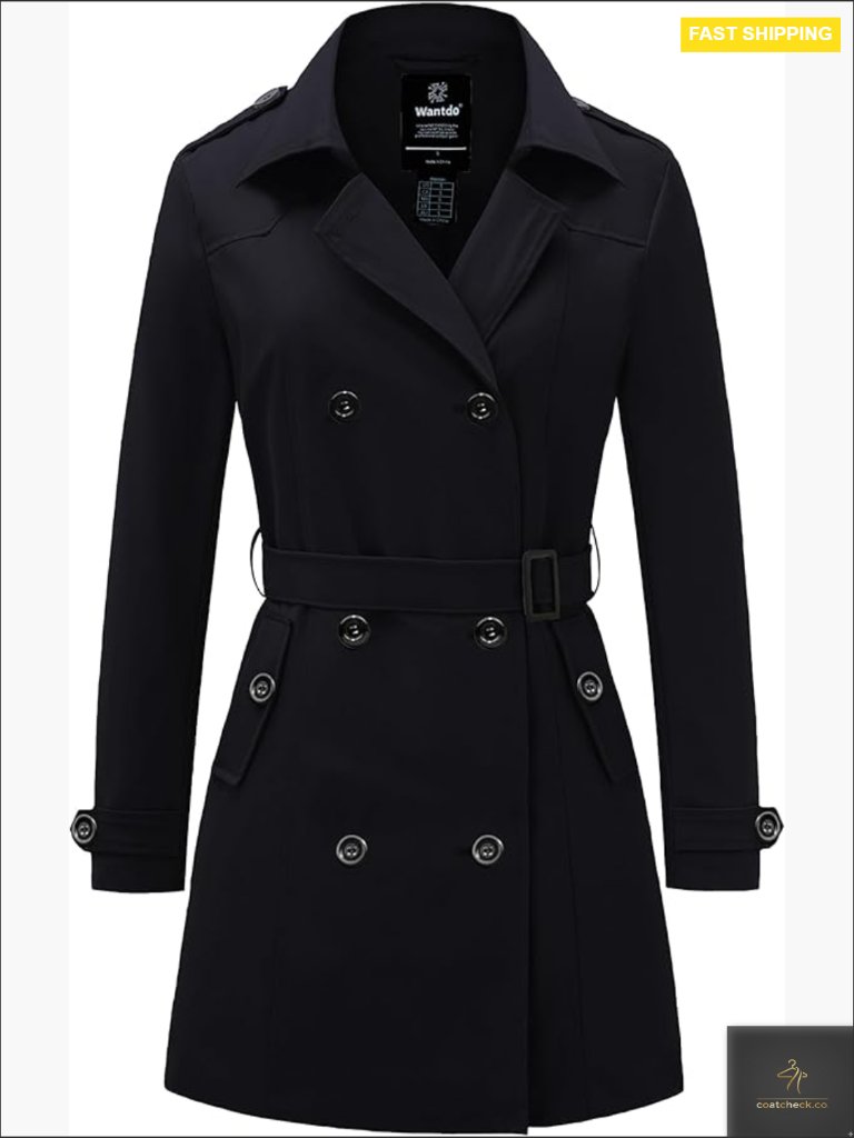 Classic Double-Breasted Trench Coat With Belt Waterproof Windproof Outerwear